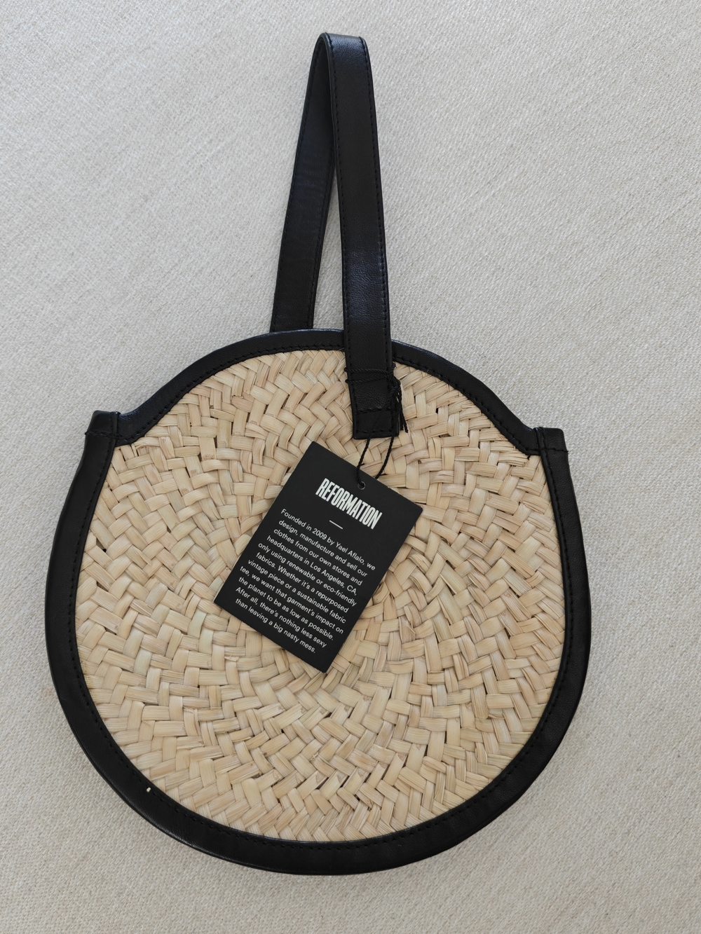 Reformation Parme Marin Tadlak Small Straw Bag with Black Trim NWT - Picture 1 of 6